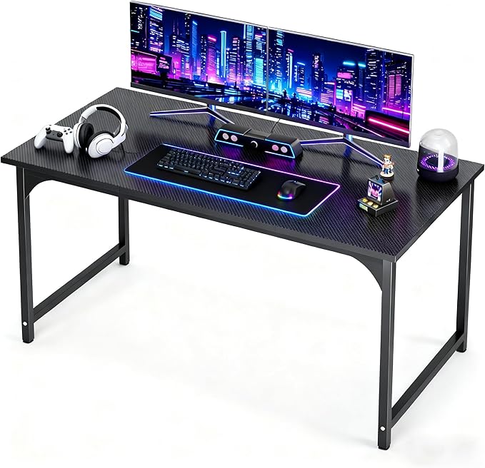 47inch Computer Desk with Deeper Carbon Fiber Desktop, Gaming Office Desk with Sturdy Metal Frame,Home Office Desk for Gaming, Working, Studying, Black