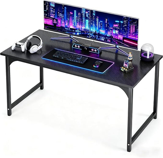 47inch Computer Desk with Deeper Carbon Fiber Desktop, Gaming Office Desk with Sturdy Metal Frame,Home Office Desk for Gaming, Working, Studying, Black