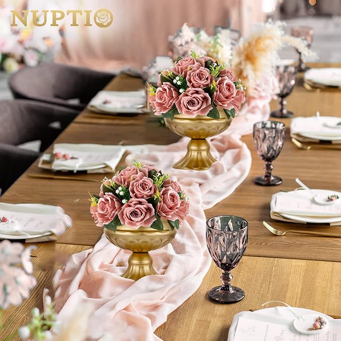 NUPTIO Artificial Flower Centrepieces for Tables - 6 Pcs Dusty Rose Fake Flowers Roses Balls 9.5in Diameter - Silk Faux Rose Arrangement for Wedding Party Centerpiece Table Decorations
