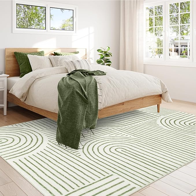 Lahome Abstract 9x12 Area Rugs for Living Room Bedroom, Soft Washable Rugs 9x12, Ultra-Thin Non-Slip Modern Dining Room Rug Non-Shedding Accent Carpet for Office Darrell, Green