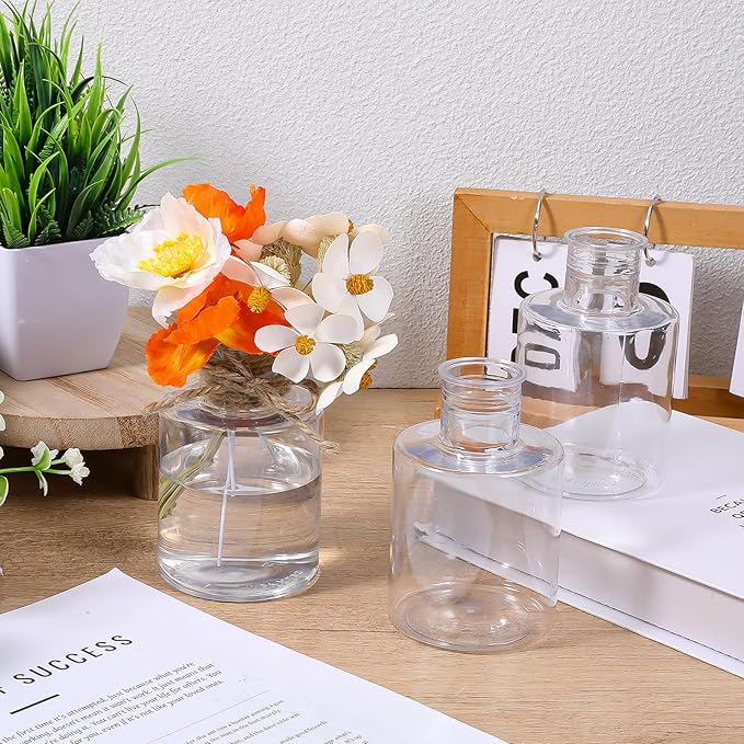 12 Pack Clear Plastic Vases for Centerpiece, Clear Shatterproof Bud Vases Small Floral Containers for Wedding Table Decor, Bulk Hyacinth Bulb Growing Jars (4.7 Inch)