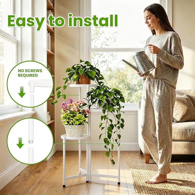 Plant Stand indoor outdoor-3 Tier black Tall Metal Flower Pot Holder 9in Wide Potted Display Rack - Heavy Duty Corner Plant Shelf for Patio Garden Balcony Living Bedroom Room