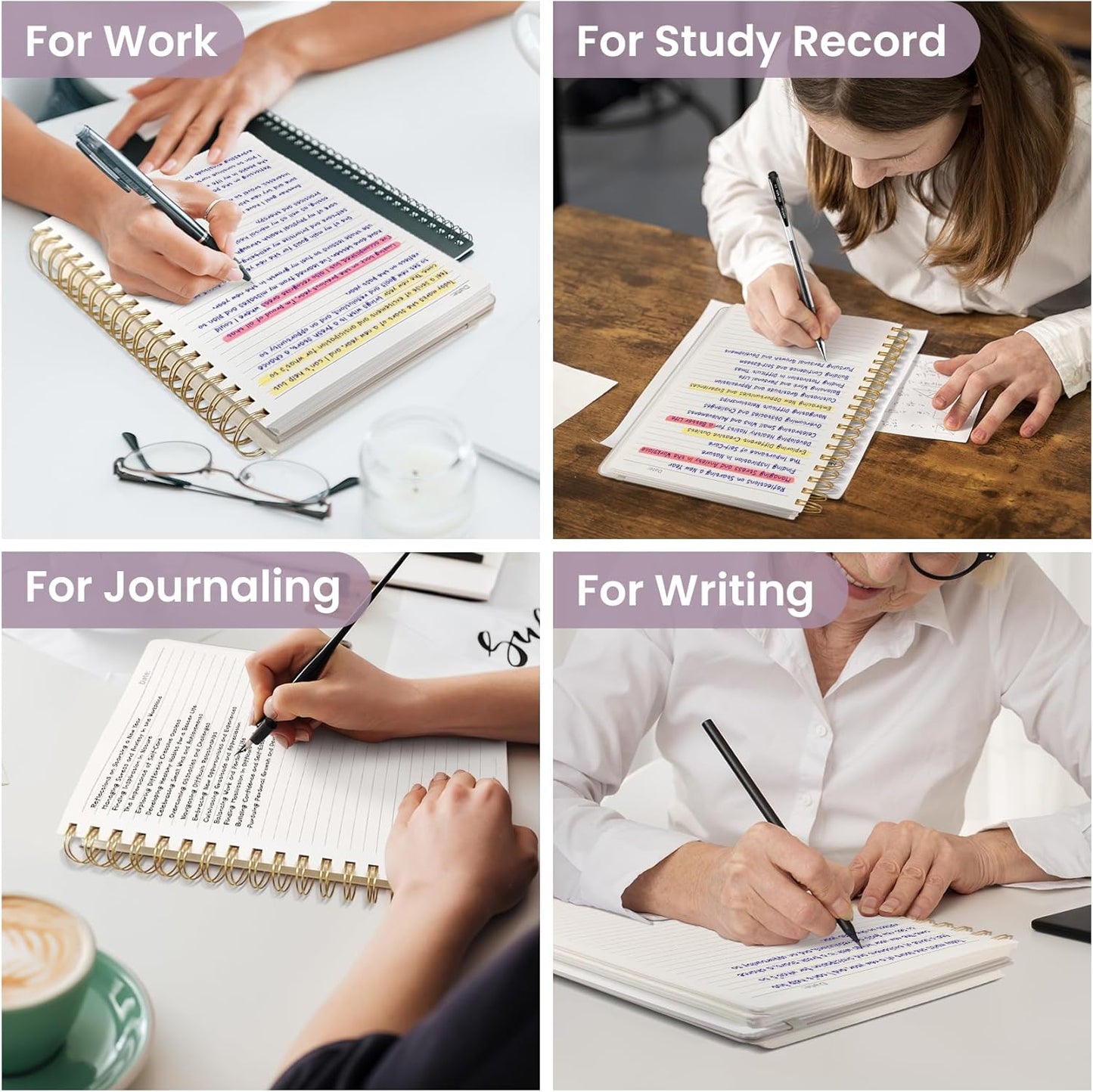 Skiennix Lined Spiral Notebook - 300 Pages Thick B5 (7.1"x10") | College Ruled Hardcover Journal in Purple for Work & School