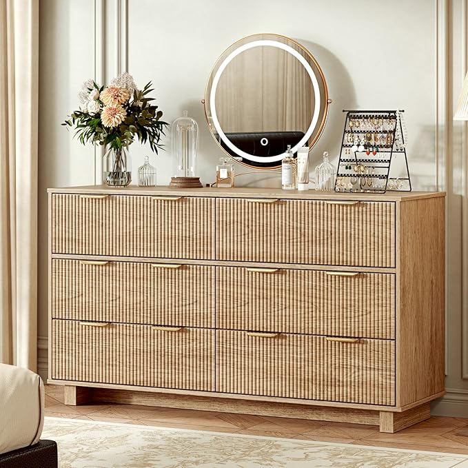 54.72" Modern Chest of Drawer, 6 Deep Drawers,Clothes Organizer,Large Storage Cabinet for Living Room, Bedroom,Dresser TV Stand, Wood Drawer Organizer for Living Room, Hallway, Timber