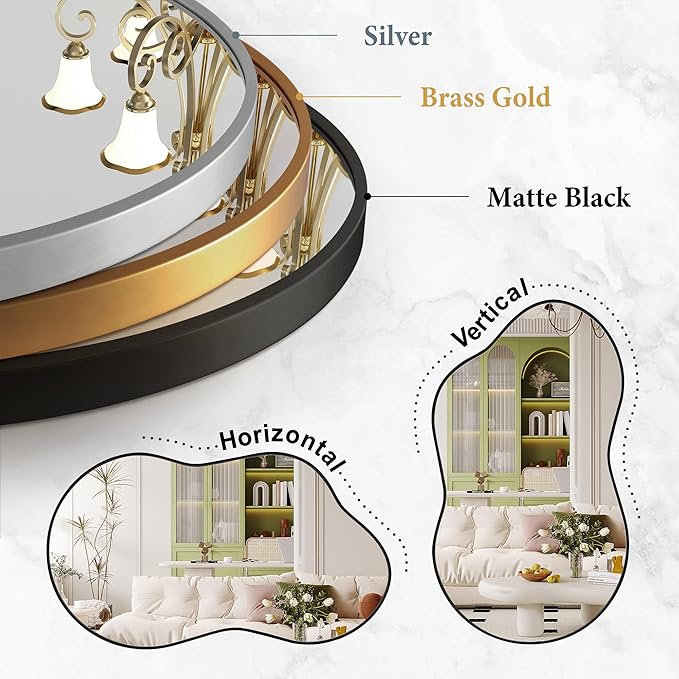 Dorlicecass Irregular Wall Mirror - Wall Mirrors Decorative 24"x36" Black Asymmetrical Mirror Tempered Glass Aviation Aluminum Alloy Frame for Bathroom, Bedroom, Living Room, Cloakroom, Entryway