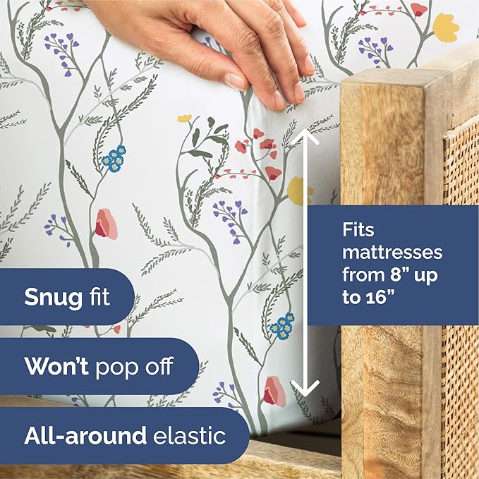 Floral Sheets - Boho Cal King Bed Sheet Set - 1 Flat, 1 Fitted & 2 Pillowcases w/ Deep Pockets - Wrinkle & Fade Free - Boho Botanical Bedding - Ultra-Soft, Breathable and Cooling - Cal King Size Set