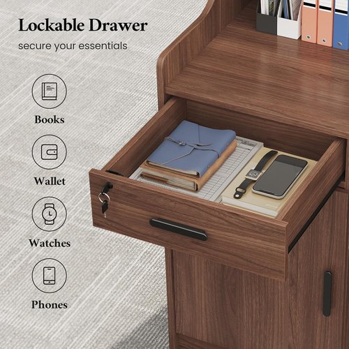 Regine Switzerland Reception Desk - Modern 47-Inch Front Desk with Drawer & Storage Cabinet for Beauty Salons, Home Offices