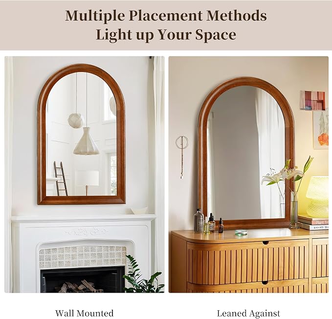 Tanmicoshomy Wood Bathroom Mirror for Wall 24x36 Inch,Rustic Wall Mirrors with Tempered Glass for Living Room, Bedroom or Entryway(Walnut)