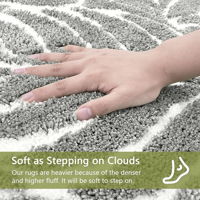 Gray Toilet Rug - U-Shaped Grey Bath Mat Tropical Leaf Bath Rugs Non Slip Washable for Bathroom Floor, Cute Bathmat Restroom Rug, Plant Absorbent U Shape Bathroom Mats Botanical Home Decor 20" x 24"