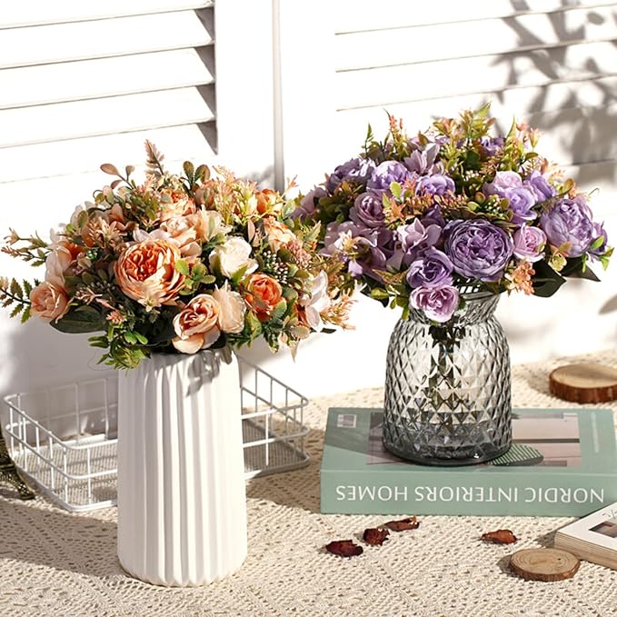 ASTRYAS Artificial Flowers, Peonies Artificial for Decoration Small Silk Flowers Bouquet Artificial Purple Peony for Wedding Party Cake Home Décor (Purple)