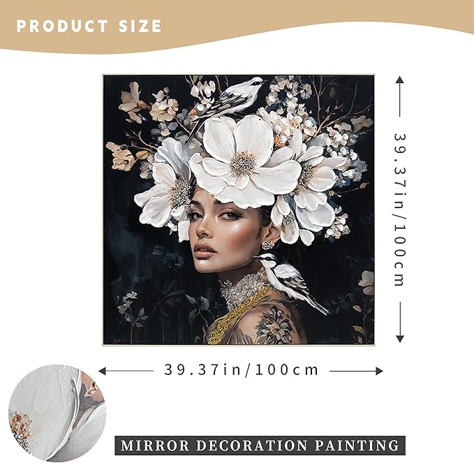 YPGEAME Vintage Wall Art, 3D Oil Texture Paintings Wall Decor, Floral Woman Wall Art, Room Aesthetics Decorative Modern Floral Art Women for Living Room, Bedroom, Office, 40x40 in