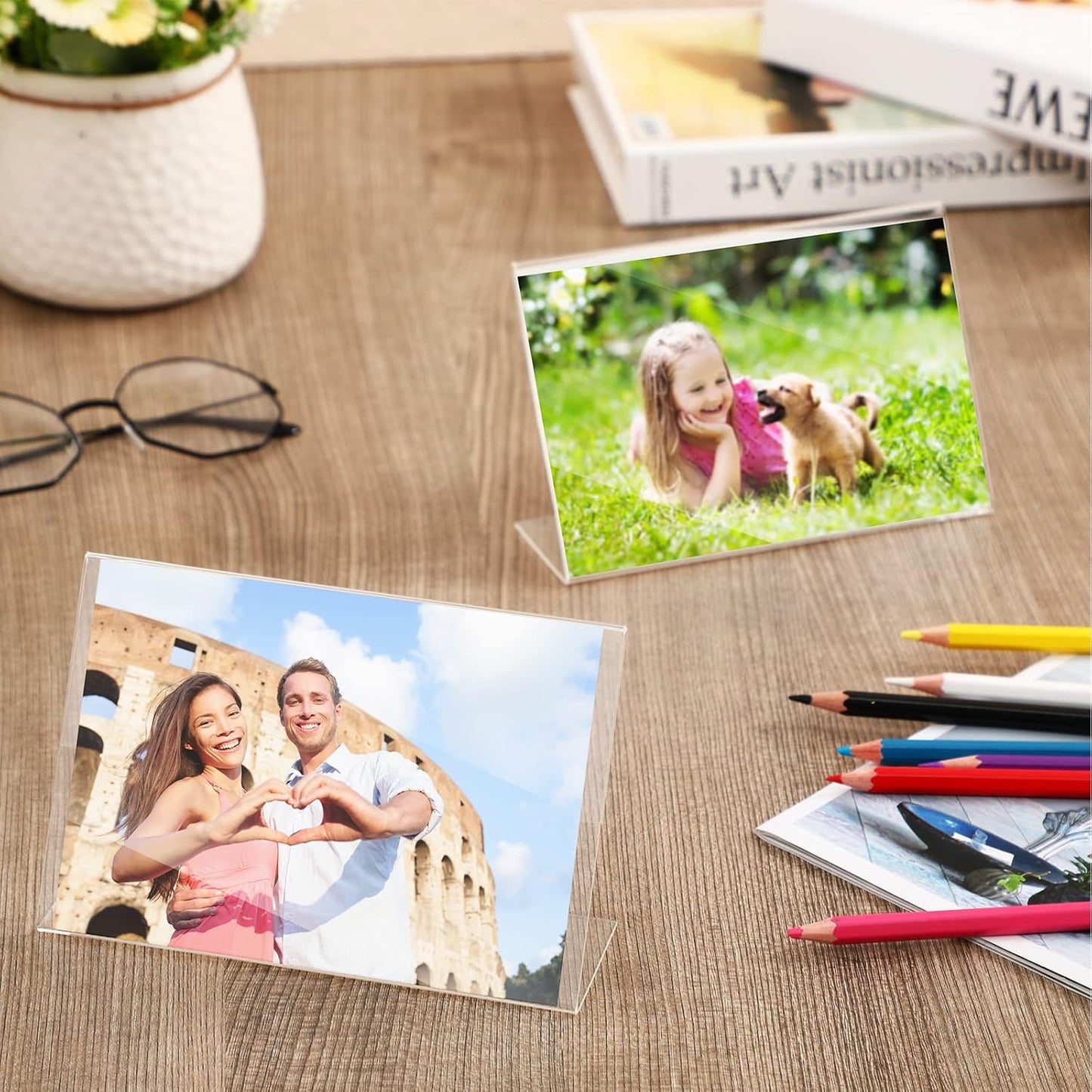 Soaoo Acrylic Picture Frames - 50 Pcs Clear 4x6 Inch Horizontal Display Stands for Home & Office