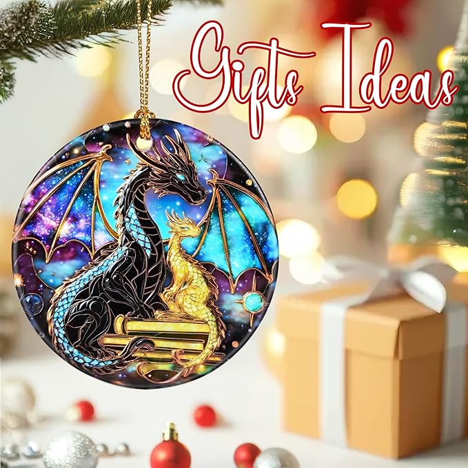 Dragon & Book Christmas Ornament – Christmas Decorations, Holiday Ornament, Ideal Gift for Dragon Lovers, Bookworms Gifts & Xmas Gifts