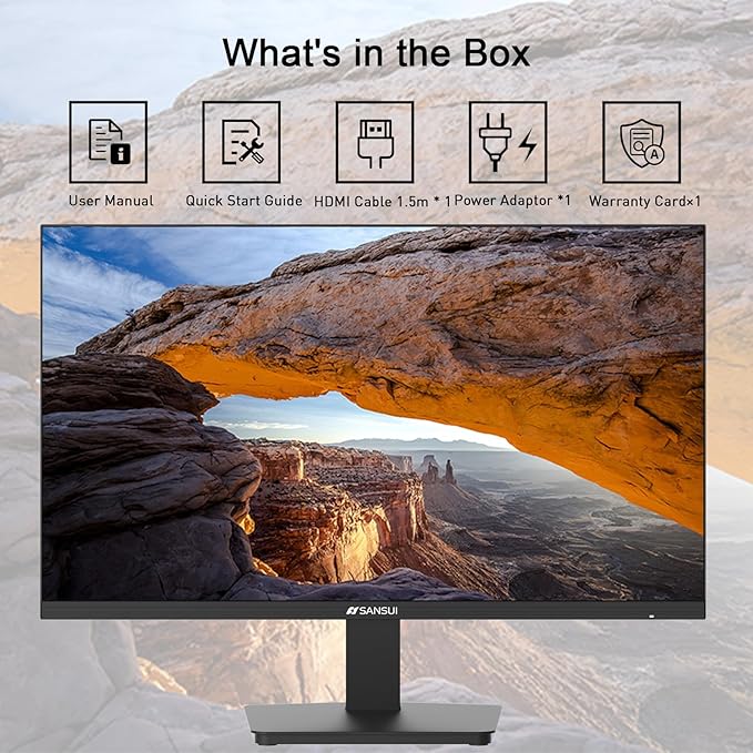 SANSUI Monitor 24 Inch 100Hz PC Monitor, HDMI VGA Ports VESA Mount, FHD Computer Monitor Ultra-Slim Ergonomic Tilt Eye Care for Home Office (ES-24F2, HDMI Cable Included)