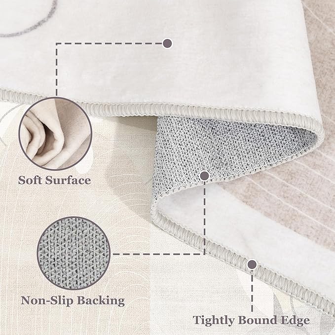 MUJOO 3x5 Washable Rugs,Boho Large Area Rug for Entryway Kitchen Entry Bedroom Bedside Foyer,Small Throw Carpet Indoor Non Slip Mid Century Modern Abstract Botanical Geometric Accent Neutral Beige