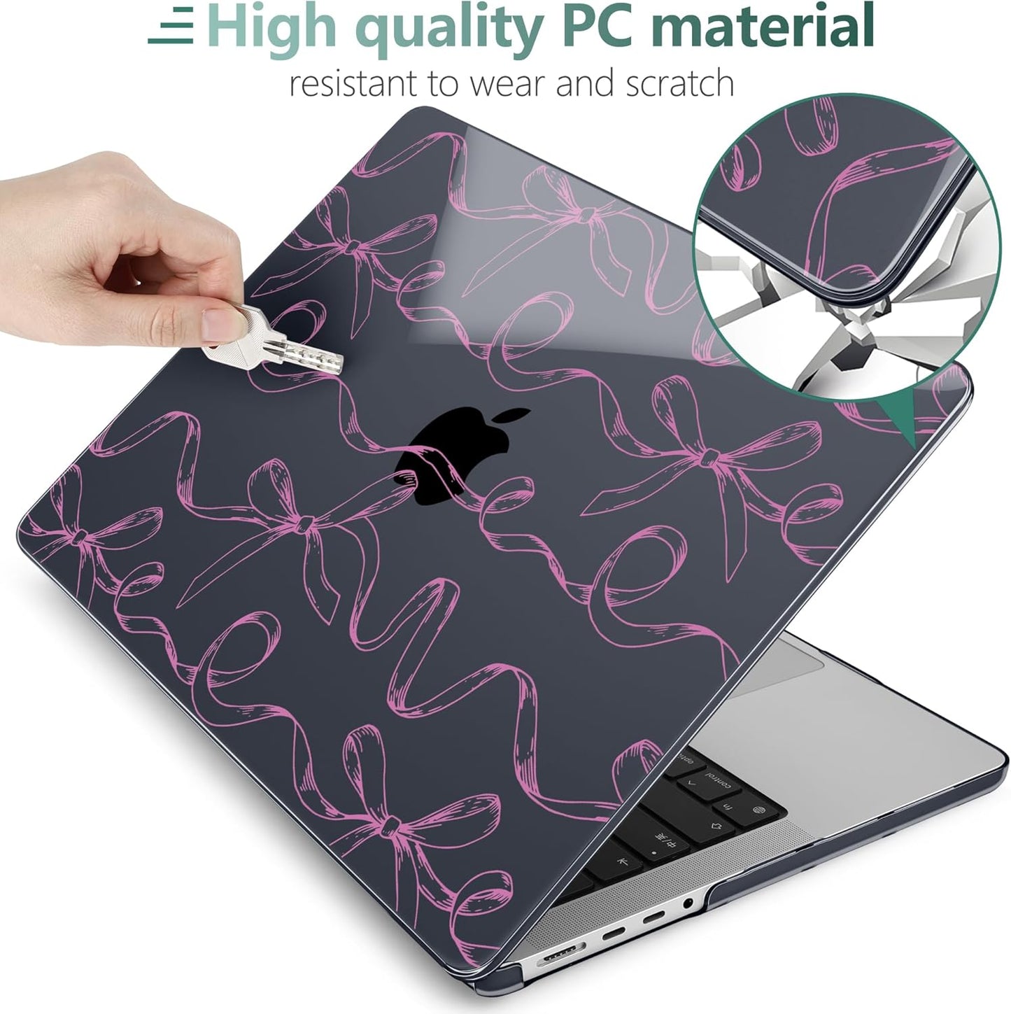 TWOLSKOO MacBook Pro 14 Inch Case - Sparkly Bows Design with Hard Shell, Keyboard Cover & USB Adapter
