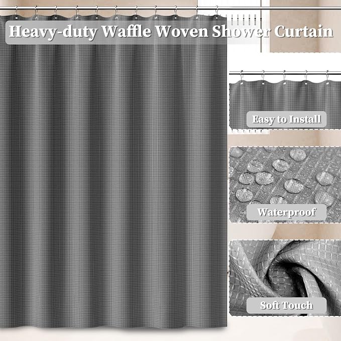 Bathroom Accessories Set, 25PCS Wicker Bathroom Accessory Set with Shower Curtain, Bath Mat, Soap Dispenser, Handwoven Trash Can & Rattan Tissue Box (Grey, Bath Set+Shower Curtain+Rugs)