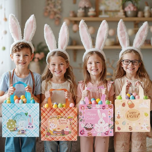 Regine Switzerland Easter Gift Bags - Reusable Bunny Tote Bags for Egg Hunt | 6-Pack with Handles