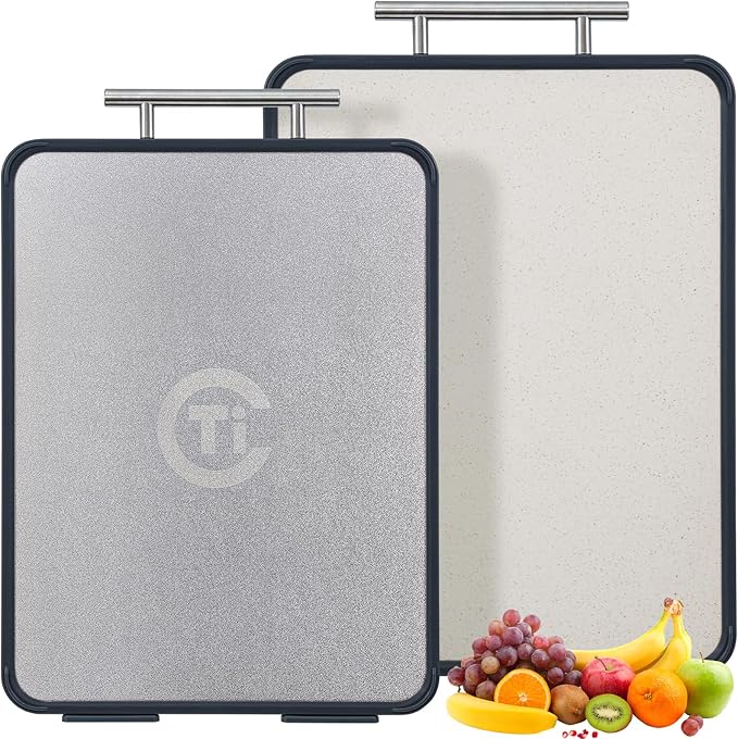 Titanium Cutting Board for Kitchen- Non Toxic Cutting Boards with Double Sided, Textured Food-Grade Pure Titanium Side for Chopping Meat, PP Side for Vegetables, Easy to Clean(14.5”×11”, 1 PC)