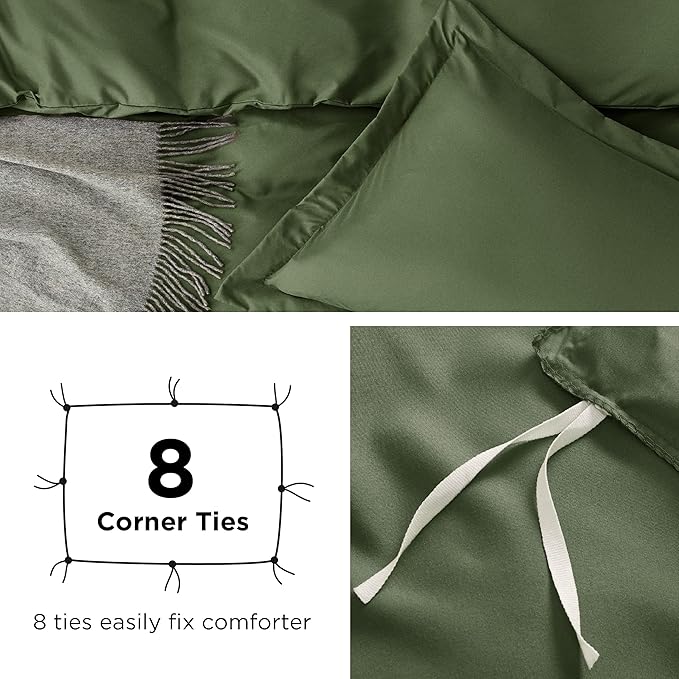 Bedsure Duvet Cover Full Size - Soft Double Brushed Bedding Set for Kids & Adults, Zipper Closure, 3 Pieces, Includes 1 Duvet Cover (80"x90") & 2 Pillow Shams, NO Comforter, Olive Green