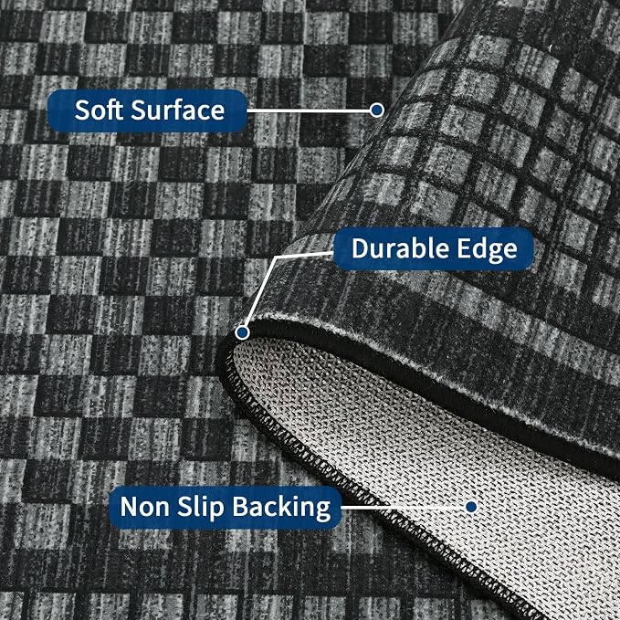 Large Area Rug 10x13 Rug for Living Room Modern Black Checkered Washable Bedroom Rug Farmhouse Non Slip Throw Rugs Soft Low Pile Stain Resistant Carpet for Dining Room Department 10'x13'