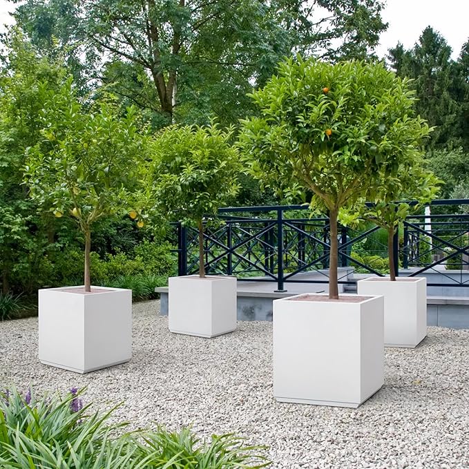 Wallowa Metallic Heavy Planter Box for Outdoor or Indoor, No Assemble and Seamless, Large Square Planter, Cube Planter for Tall Trees, Plants, Flowers 21Lx21Wx24H 35Pounds White