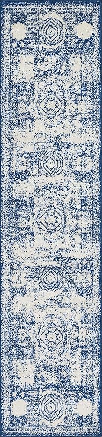 Unique Loom Bromley Collection Area Rug - Wells (2' x 8' 8" Runner, Ivory and Blue/ Ivory)