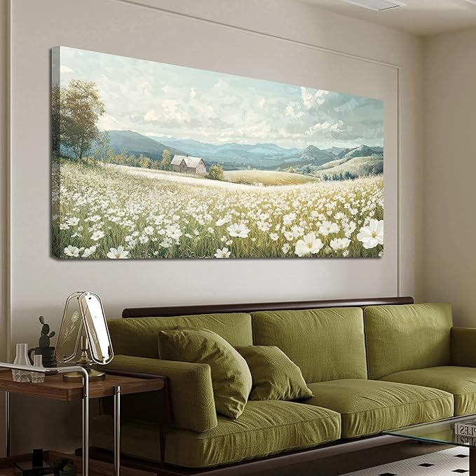 Canvas Wall Art Decor Wall Art Pictures for Living Room Canvas Art Wall Decor Green White Nature Wall Art Prints Artwork for Walls Vintage Landscape Wall Art Decorations Home Office Decor 20" X 40"