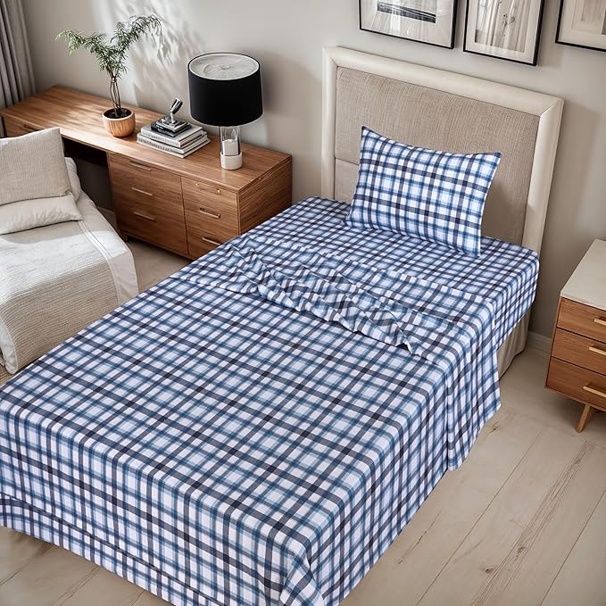 RUVANTI Flannel Sheets Twin XL Size - 100% Cotton Double Brushed Twin XL Sheet Sets, Deep Pockets 16 Inches, All Seasons Breathable & Extra Soft Bed Sheets, Warm & Cozy, 3 Piece, Gingham Addition