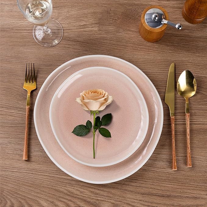 AmorArc Ceramic Dinnerware Sets,Handmade Reactive Glaze Stoneware Plates and Bowls Sets,Highly Scratch Resistant | Dishwasher & Microwave Safe Dishes Set,Service for 4 (12pc)