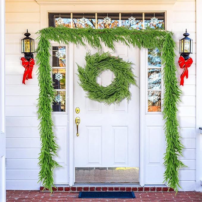 6 Ft Christmas Norfolk Pine Garland Real Touch Artificial Faux Greenery Christmas Garland Decorations for Home Mantle Table Fireplace Stairs Door Indoor Outdoor Holiday Decor