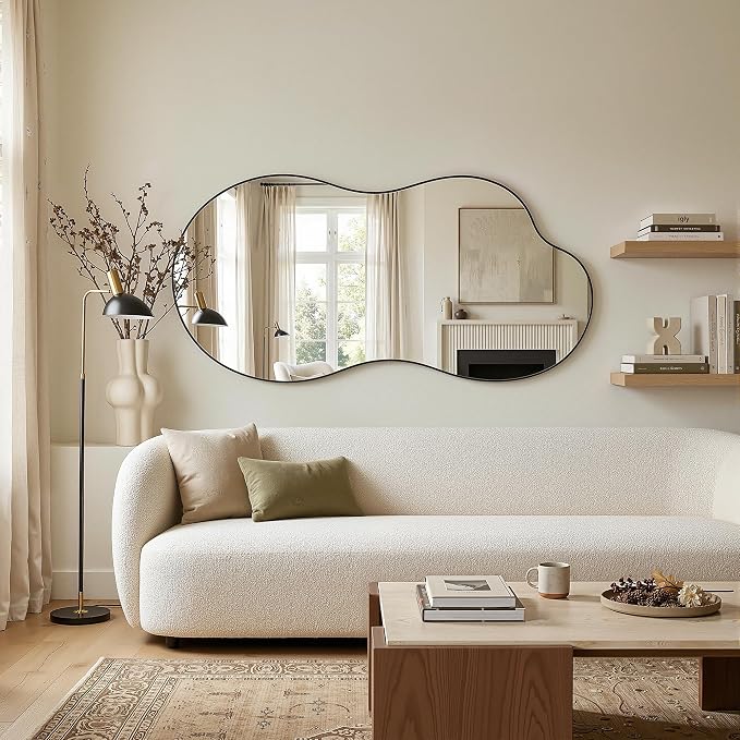 Irregular Wall Mirror, 28"x55" Asymmetrical Mirror with Metal Frame, Modern Unique Decorative Mirrors for Bathroom, Wall Decor, Entryway, Living Room, Black