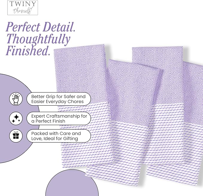TWINY threads Kitchen Towel Diamond Pattern, Premium Large Kitchen Linen Set, 100% Cotton Wash Rags, Absorbent Quick Drying Cloths, Washable Reusable Multi Purpose, Set of 4, 18x26 Inches, Lavender
