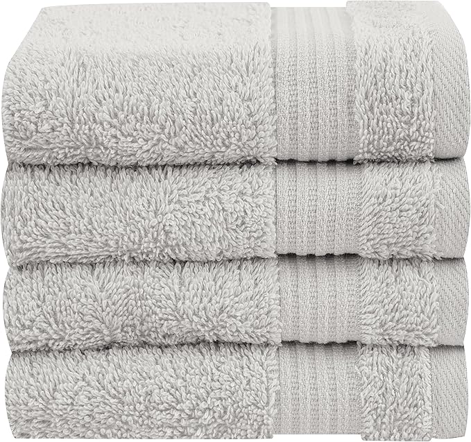Cotton Paradise 100% Cotton Turkish Towel Set, Soft Absorbent Quick Dry, 4 Piece Washcloth Set, Silver Grey