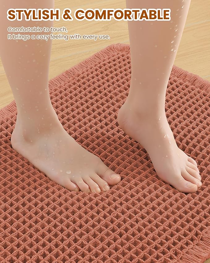 Smiry Waffle Bath Mat 30x20, Extra Soft Absorbent Bathroom Rugs, Non Slip Machine Washable Quick Dry Bath Rugs for Bathroom Floor, Tub, Shower, Home Decor Accessories, Orange