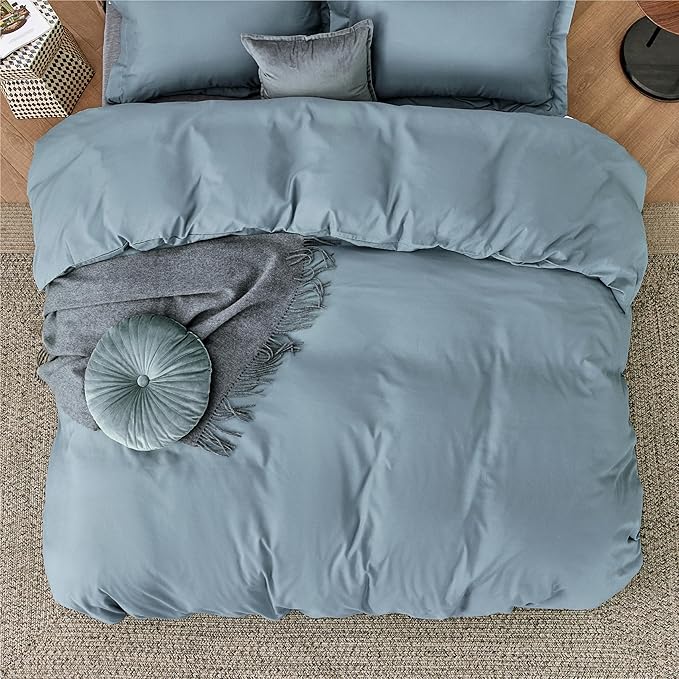 Bedsure Duvet Cover King Size - Soft Double Brushed Bedding Set for Kids & Adults, Zipper Closure, 3 Pieces, Includes 1 Duvet Cover (104"x90") & 2 Pillow Shams, NO Comforter, Mineral Blue