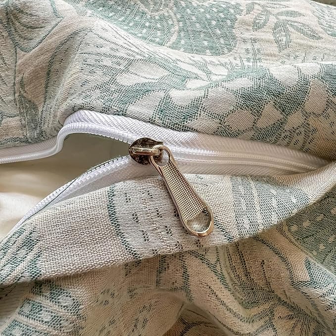 VM VOUGEMARKET Jacquard Flower Duvet Cover King with 2 Pillow Shams,Sage Green Bedding Set,Soft Breathable Yarn-Dyed Cotton Comforter Cover with Zipper Closure-King
