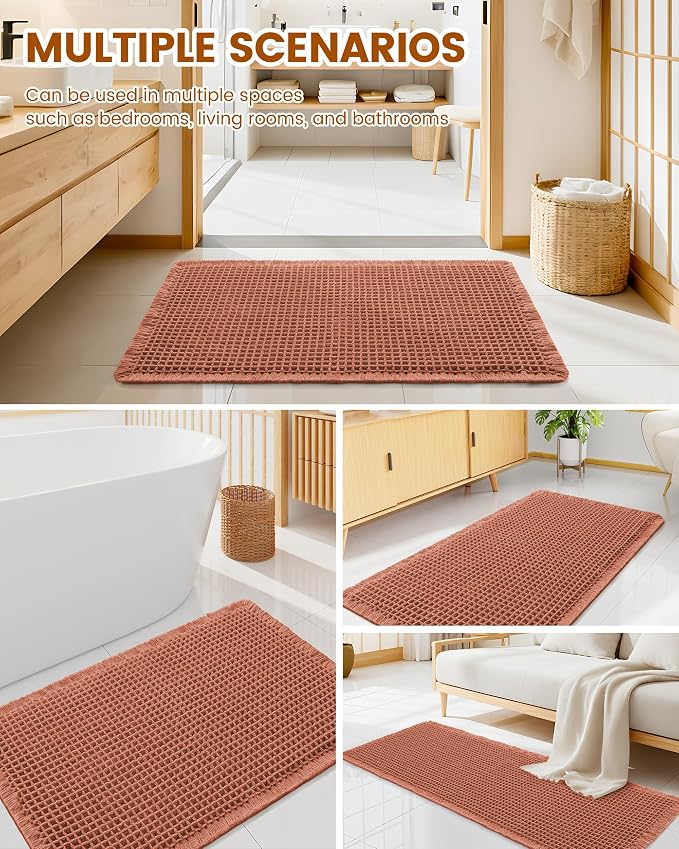 Smiry Waffle Bath Mat 24x16, Extra Soft Absorbent Bathroom Rugs, Non Slip Machine Washable Quick Dry Bath Rugs for Bathroom Floor, Tub, Shower, Home Decor Accessories, Orange