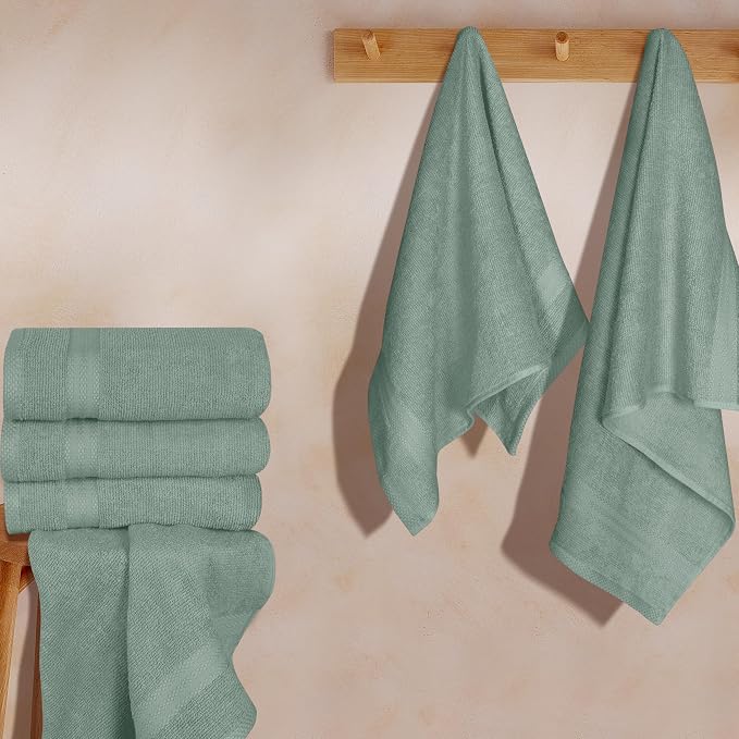 GLAMBURG Ultra Soft 6-Piece Hand Towel Set 16x28-100% Ringspun Cotton - Durable & Highly Absorbent Hand Towels - Ideal for use in Bathroom, Kitchen, Gym, Spa & General Cleaning - Jade