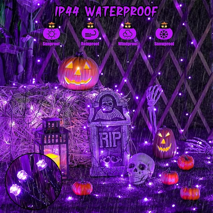 JMEXSUSS 2 Pack Purple Solar Christmas Lights, Total 400 LED 151FT Solar String Lights Outdoor Waterproof, 8 Modes Purple Halloween Light for Outside Patio Yard Xmas Tree Christmas Decorations