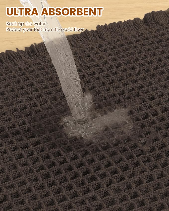 Smiry Waffle Bath Mat 24x16, Extra Soft Absorbent Bathroom Rugs, Non Slip Machine Washable Quick Dry Bath Rugs for Bathroom Floor, Tub, Shower, Home Decor Accessories, Chocolate