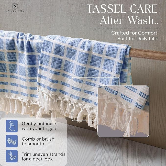 Matrix Dobby Kitchen Towels Set of 4, 100% Cotton, Combo Pack, 16"x26", Absorbent Tea Towels with Handmade Tassels, Reusable Cleaning Cloths - Orange, Mint Green, Sky Blue, Beige