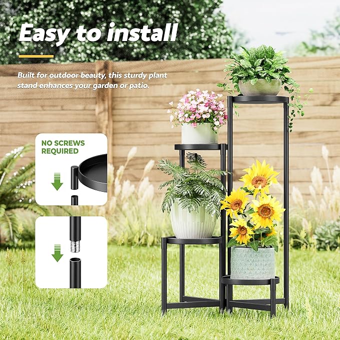 Tiered Plant Stand Indoor for Multiple Large Planter, 4 Tier Metal Corner Plant Stands Outdoor, Heavy Duty Planter Pot Holder Flower Stand, Floding Tall Display Racks for Patio Balcony Porch