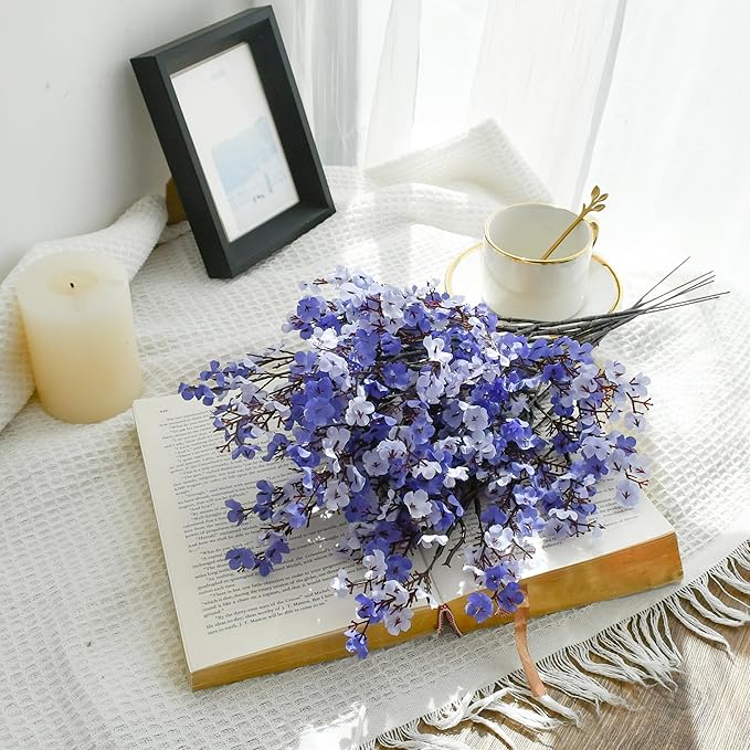 Mandy's Shades of Blue Artificial Baby’s Breath European Flowers 6 Bundles Silk Gypsophila with Bendable Stems for Fall Thanksgiving & Christmas Centerpiece Wedding Decor and Table Arrangements