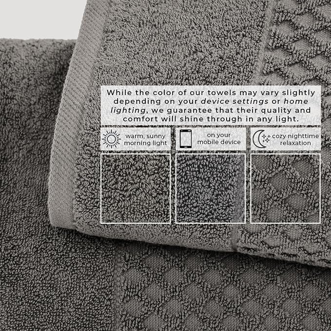 Great Bay Home Bath Towels - 100% Cotton 6 Piece Towel Set - Diamond Waffle Weave - Absorbent, Durable, Quick-Dry Towels for Bathroom (Dark Grey)