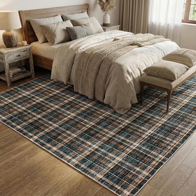 Washable Area Rug 4x6 Rugs for Living Room Modern Bedroom Rug Large Area Rug Non Slip Throw Rugs Soft Low Pile Stain Resistant Carpet for Dining Room Nursery Rug 4'x6' Black&Brown