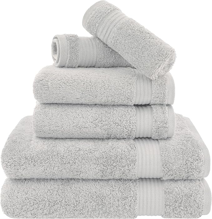 Cotton Paradise Towel Set of 6, 2 Bath Towels, 2 Hand Towels and 2 Washcloths Towels for Bathroom Sets, Platinium Grey