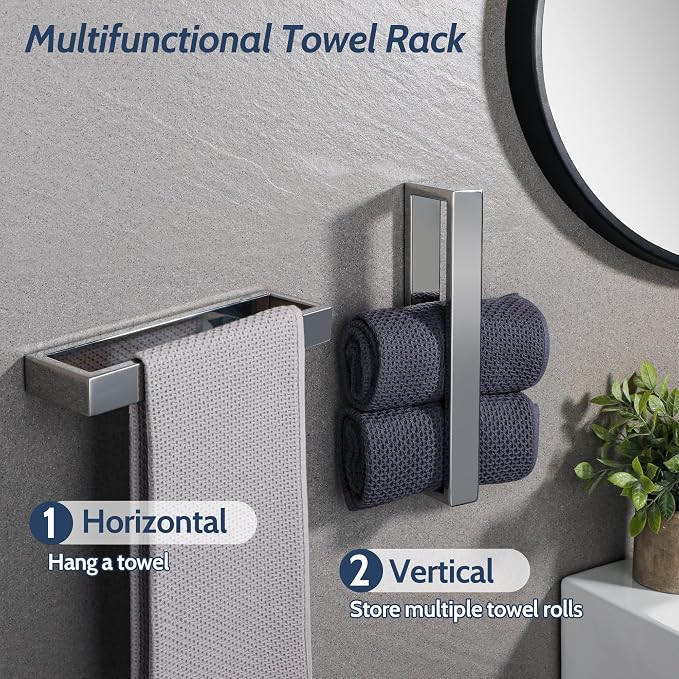 Sayayo Polished Chrome Towel Bar for Bathroom, 10 Inch Hand Towel Holder Wall Mount Square Towel Ring SUS304 Stainless Steel Towel Rack
