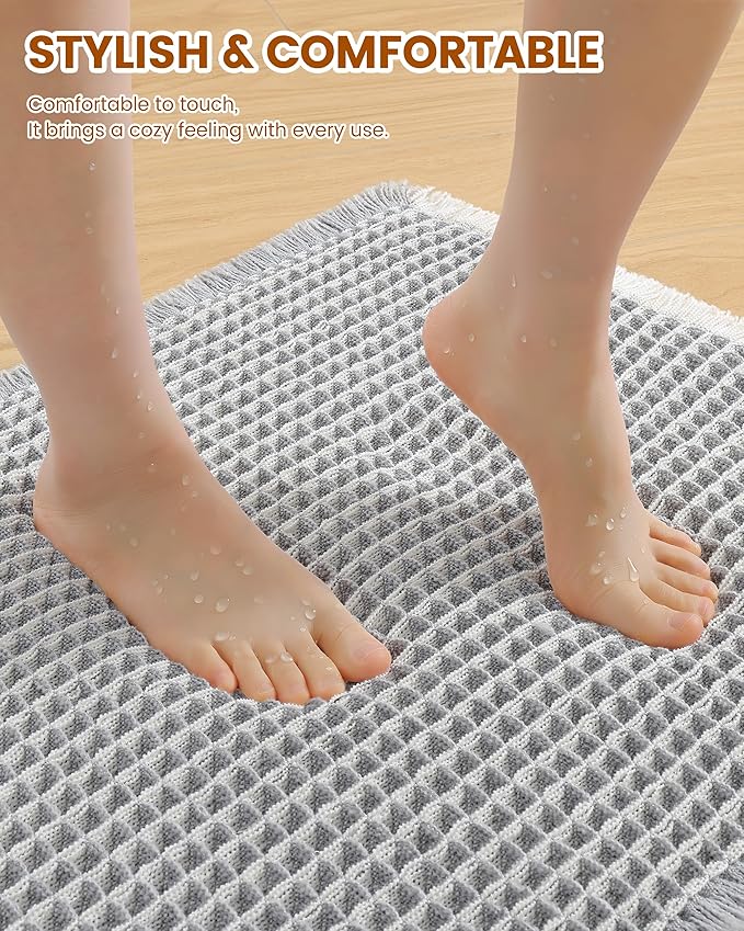 Smiry Waffle Bath Mat 36x24, Extra Soft Absorbent Bathroom Rugs, Non Slip Machine Washable Quick Dry Bath Rugs for Bathroom Floor, Tub, Shower, Home Decor Accessories, Lightgrey & Cream