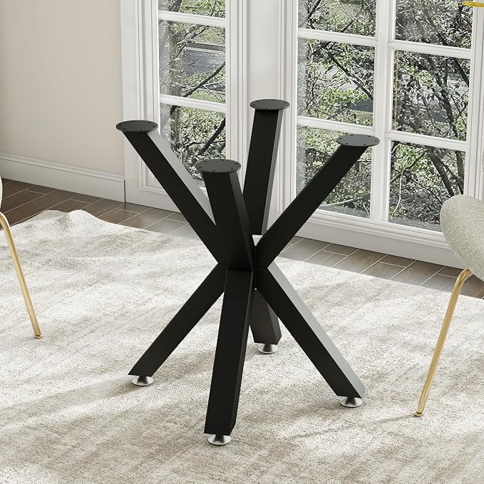 FUSHIAIPTC Metal Table Legs 28 Inch, Artistic Heavy Duty Dining Table Base with Suction Cups & Pre-Drilled Holes, Fits Glass Marble Wood Tops, DIY Desk Coffee Table Legs, 1000LBS Capacity, Black